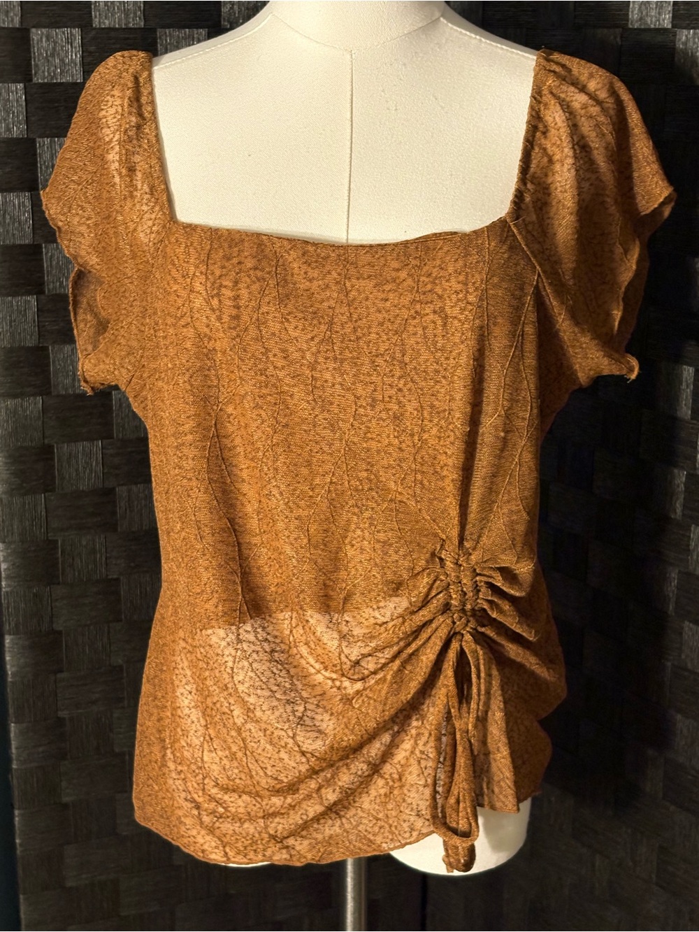 Willow & Root Ruched Side Mesh Earthy Blouse Whimsigoth Fairy Grunge Top